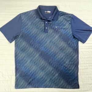Callaway Navy and Blue Patterned Polo Golf Shirt Opti-dri Large